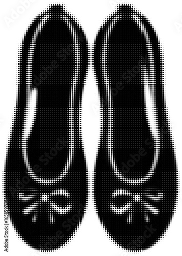 Black silhouette of ballet flats with bow detail on dots pattern background