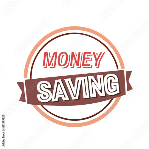 Money Saving Badge Graphic with Circular Design and Ribbon Accents on Black Background