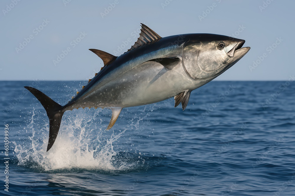 Fototapeta premium Bluefin Tuna Fish Jumping Out of Ocean Water