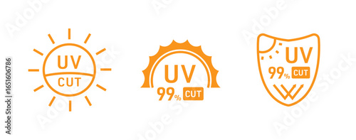 UVカットのアイコンとデザインセット（UV 太陽光 日焼け止め 紫外線 紫外線カット 紫外線対策 UV protection ベクター 編集可能）