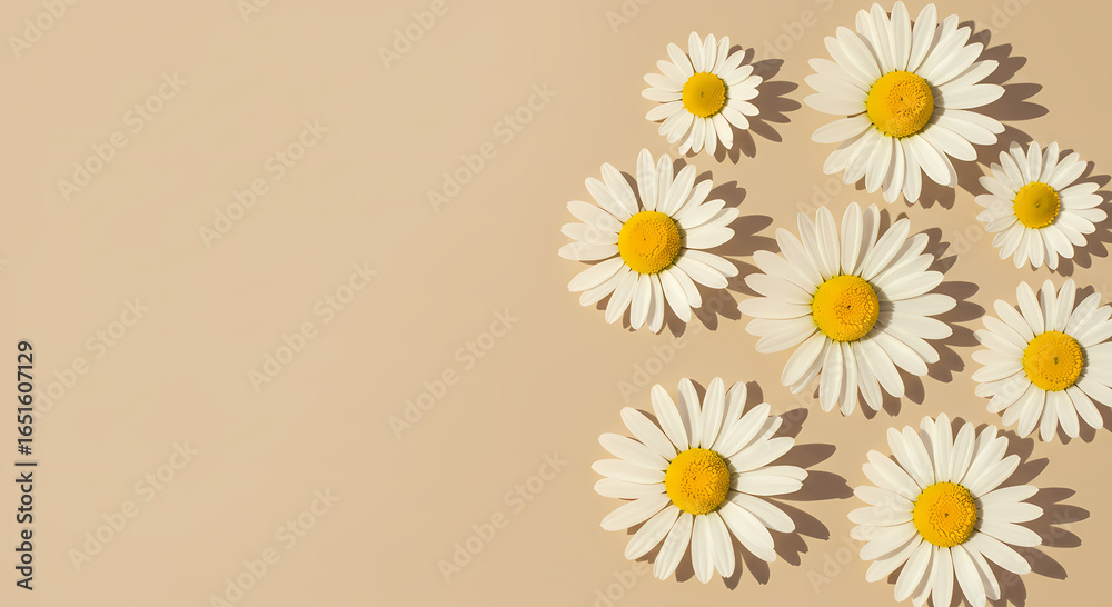 Fototapeta premium Delicate Daisies on a Beige Background