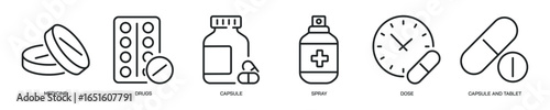 Medicine thin line icon set. Web minimal editable stroke icons