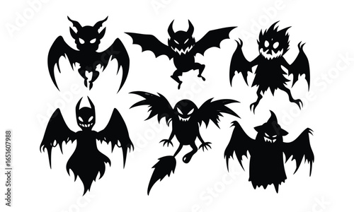 Spooky Halloween silhouettes of monsters, ghosts, and witches create a thrilling, festive, and memorable holiday atmosphere for your designs.