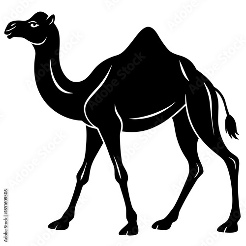 Black and white illustration of a dromedary camel with detailed lines animal desert animal