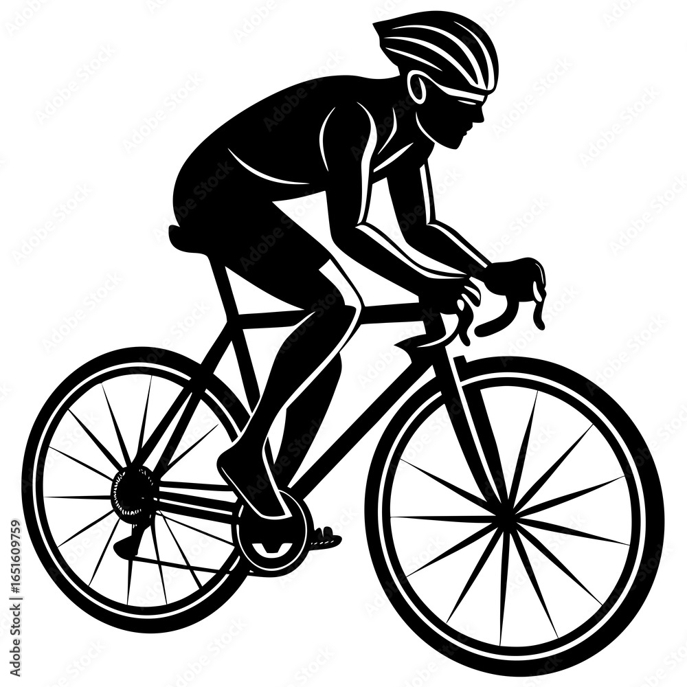 Fototapeta premium Silhouette of a male cyclist in motion on a road bike with white accents cycling bicycle