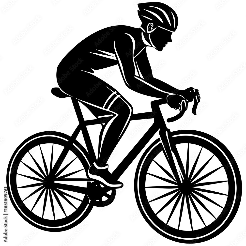 Fototapeta premium Black silhouette of a female cyclist on a road bicycle with white highlights cycling road bike