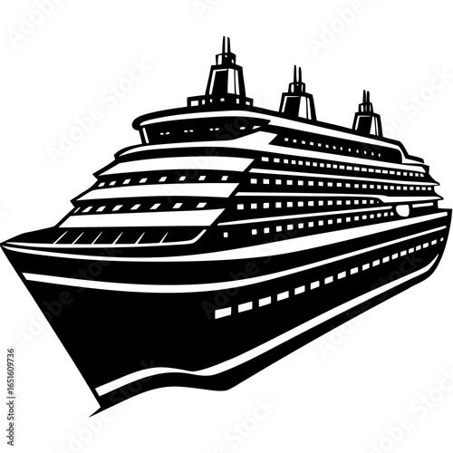 Black and White Graphic of a Modern Cruise Ship from an Angle ocean liner passenger ship