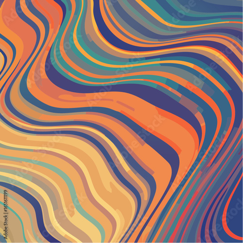 Groovy retro wavy stripe pattern in coral pink powder blue and burnt sienna channels playful 1960s psychedelic vibes across dynamic modern surfaces