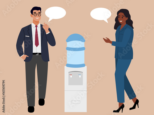 Employees gathering around a water cooler for a break share ideas and build relationship