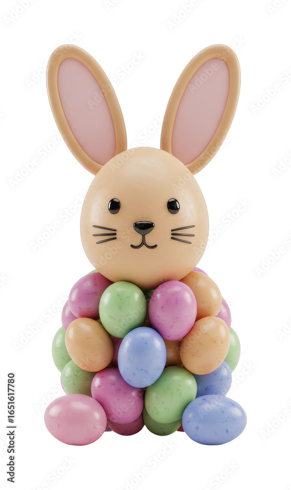 Fototapeta premium Easter celebration bunny with colorful eggs festive decor cheerful atmosphere holiday theme isolated on transparent background