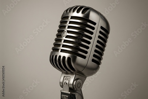 vintage shure microphone close up, shiny metallic finish, retro design with classic aesthetic, professional recording studio gear, high resolution image.