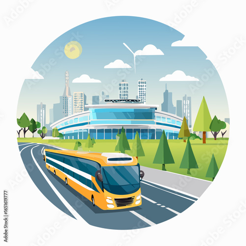 道路旅客運送業と公共バス交通のベクターイラスト