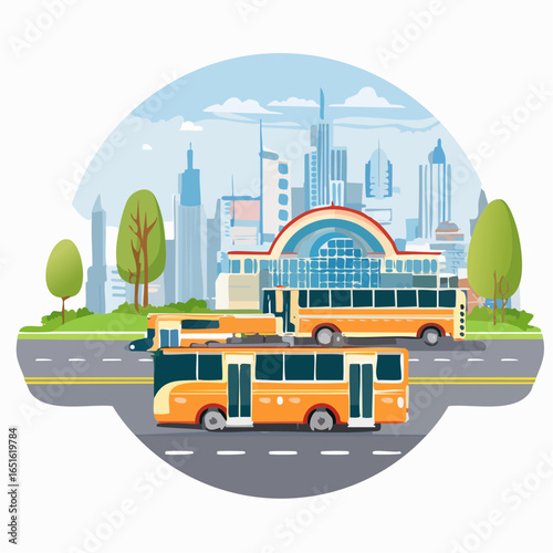 道路旅客運送業と公共バス交通のベクターイラスト