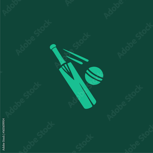 Green cricket bat hitting a cricket ball in motion against a dark background.
