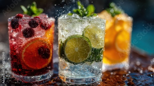 Refreshing summer beverages with fruit and bubbles