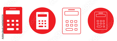 Calculator vector icon set, flat icons for logo design, web design and mobile applications, colorful round buttons