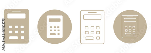 Calculator vector icon set, flat icons for logo design, web design and mobile applications, colorful round buttons