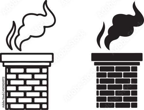 Chimney Smoke Vector Icon: Black and White Sign, Isolated Background, Simple Symbol Illustration.