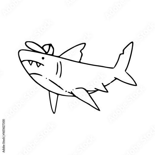 a fun and grumpy shark character vector drawing