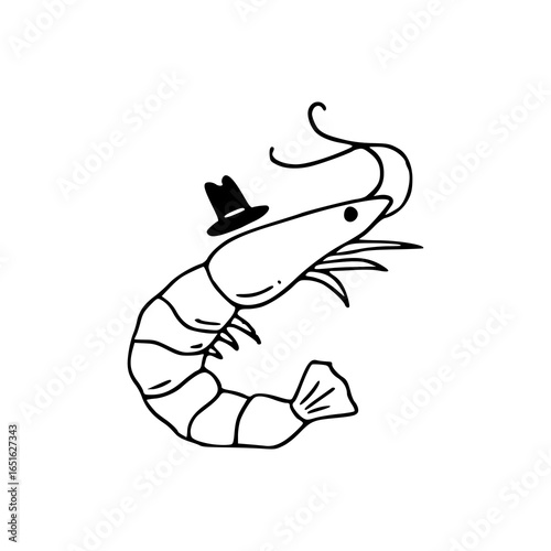 dapper shrimp wearing a hat drawing