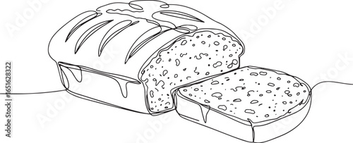 Single line art illustration showcasing a sliced loaf of homemad
