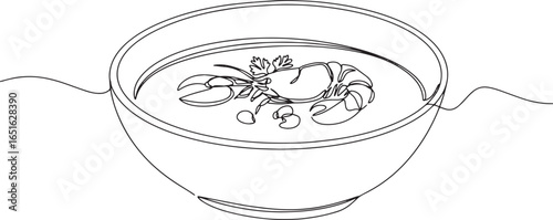 Elegant single line drawing of creamy lobster bisque in a simple