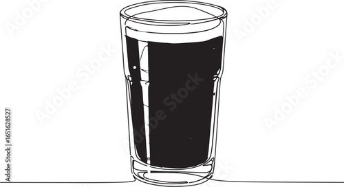 Chilled root beer illustration with ice cubes in a tall glass is