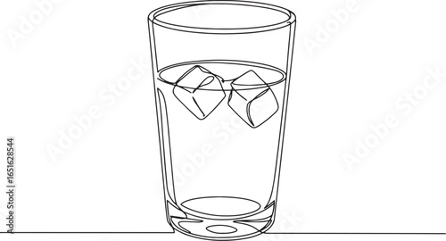 Minimalist outline illustration of a glass of water with ice cub