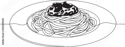 Elegant Single-Line Illustration of Pasta with Vibrant Pesto Top