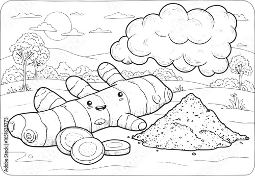 Playful Turmeric Landscape: A Whimsical Culinary Spice Adventure