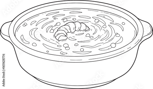 Elegant monochrome sketch illustrating bowl filled with rich lob