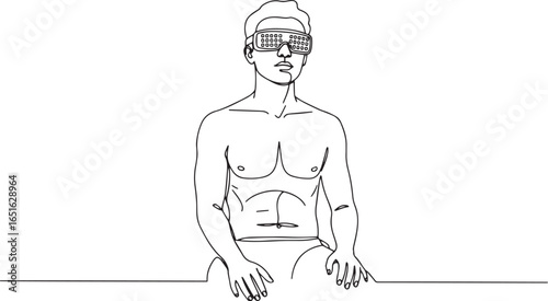 Conceptual artwork of a man with keyboard glasses, technology in