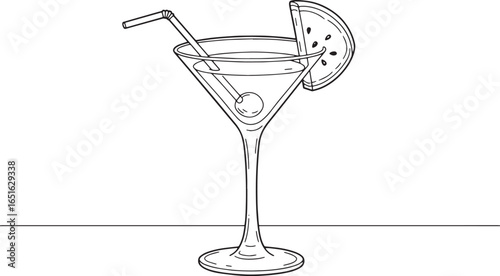 Delightful watermelon martini line art, illustration for summer,