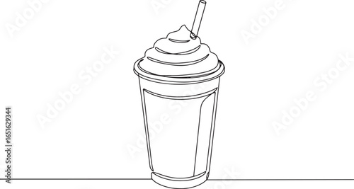 Minimalist single continuous line art drawing of frappe for menu
