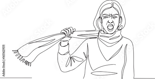 Single continuous line drawing of a woman expressing negative 