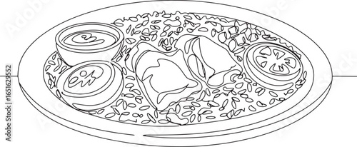 Elegant single line drawing featuring emirati machboos 
