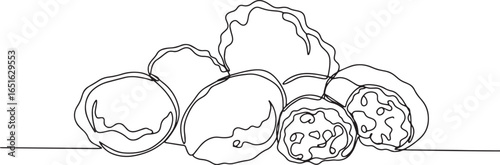 Single continuous line drawing of delicious crispy pakoras, 