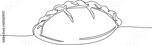 Minimalist continuous line drawing of a savory cornish pasty 