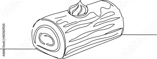 Elegant line art illustration of a yule log cake with chocolate