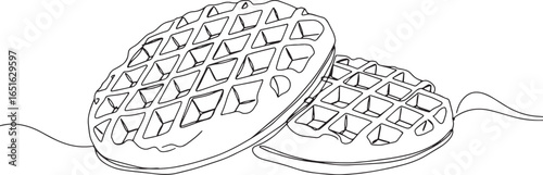 Elegant line drawing featuring two delicious Belgian waffles 