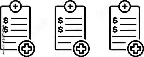 Medical prescription forms with dollar signs and plus symbols on white background