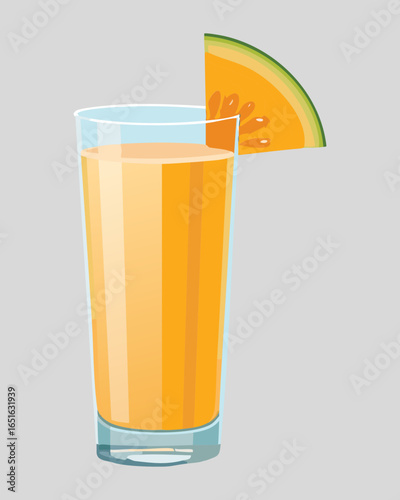 Refreshing Glass of Cantaloupe Juice with a Melon Slice - Vector Illustration