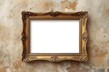 Old antique gold frame Stucco walls greek culture roman vintage style pattern line design for border isolated on white background