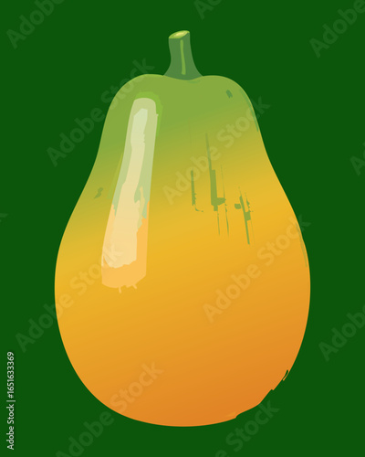 Whole Papaya Fruit with Green and Yellow Skin - Vector Illustration