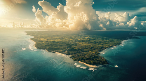 A stunning aerial view of Bali's coastline with surrounding ocean