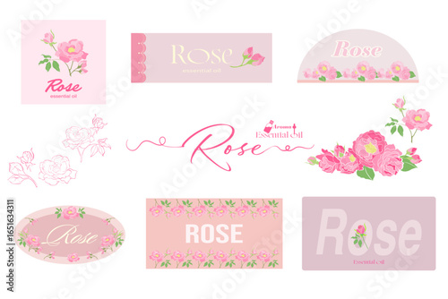 ローズ精油のロゴとイラスト・ダマスクローズ