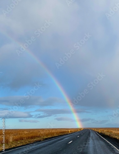 End of the Rainbow Over Road Scenes from Travel through Remote Iceland