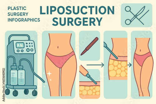 Liposuction Surgery Infographic, Step by Step Process, Liposuction Healthcare Lineart