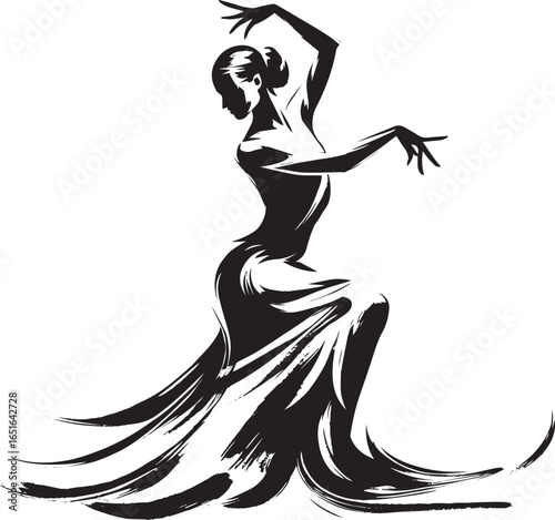 Expressive flamenco dancer in sumi-e style, brushstroke illustra