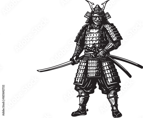 Illustration of a formidable samurai warrior in traditional armo